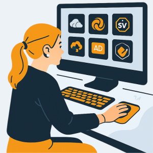 professional designer sitting in front of computer